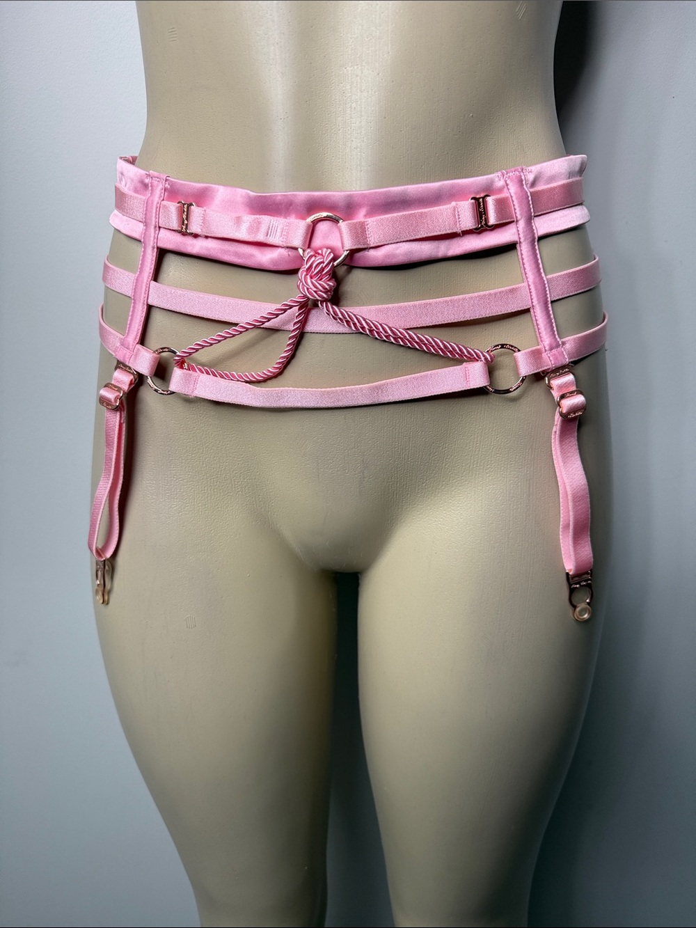 Fleur du Mal Pink Satin Strappy Garter Harness